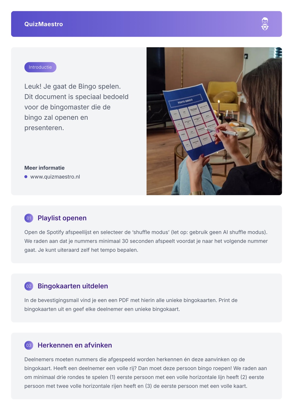 De instructie voor de bingomaster