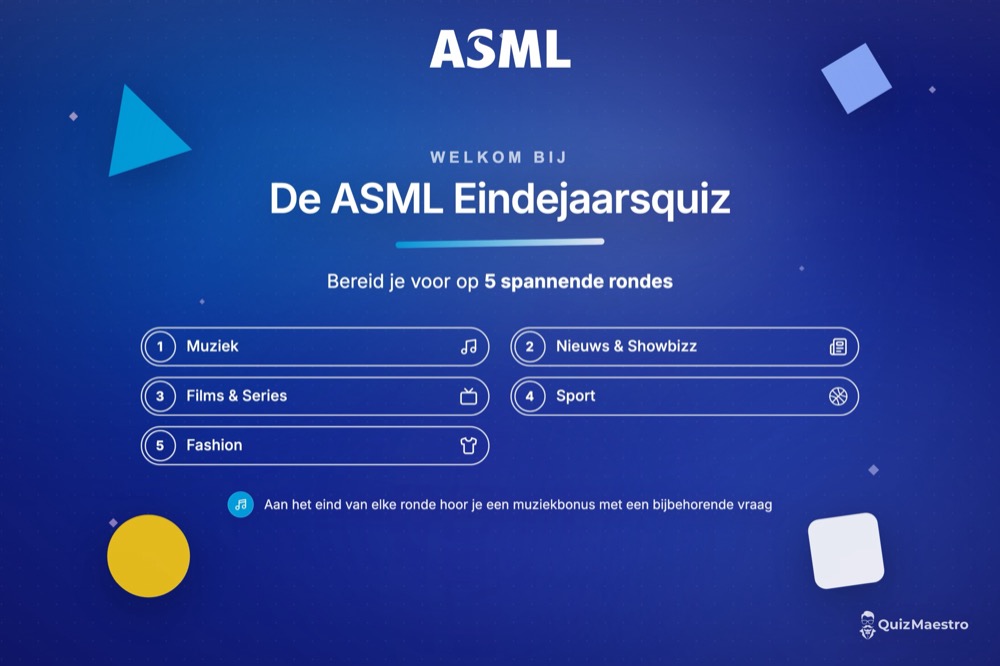 Voorbeeldontwerp: welkomstslide in de huisstijl van ASML
