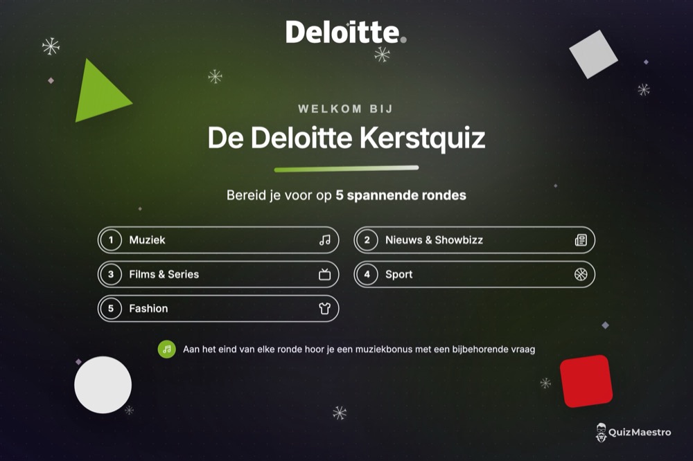 Voorbeeldontwerp: welkomstslide in de huisstijl van Deloitte