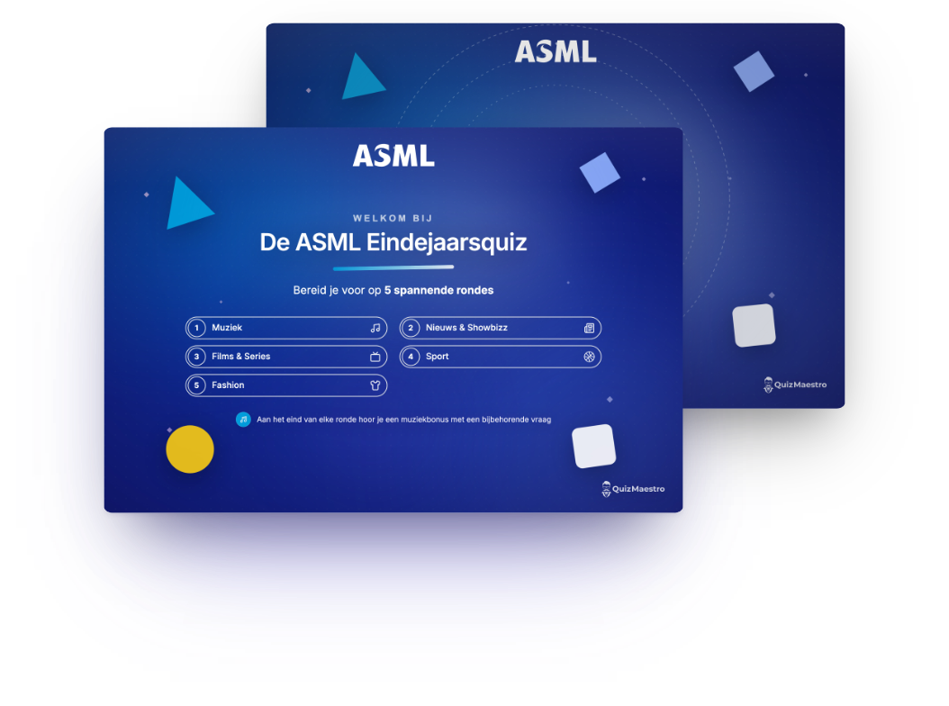 Voorbeeldontwerp: welkomstslide en rondeslide in de huisstijl van ASML